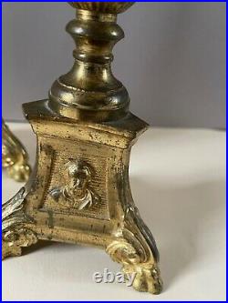 Paire pique-cierge bronze doré XIXe siècle Bougeoirs portrait du christ & vierge