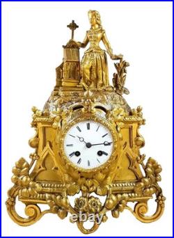 Pendule bronze dore style romantique Barbe d'Héliopolis XIXe siècle Vincenti