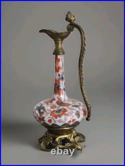 Petite aiguière cassolette porcelaine imari Japon bronze fleurs XIXè siècle