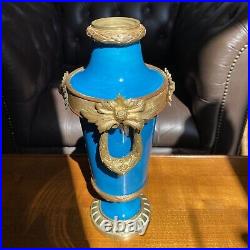 Pied De Lampe/vase En Céramique Bleu Turquoise Et Bronze Fin XIXe Siècle