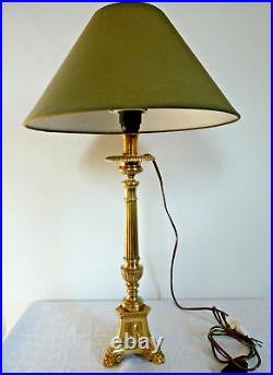 Pied de lampe, Grand pique cierge XIXe siècle en bronze doré