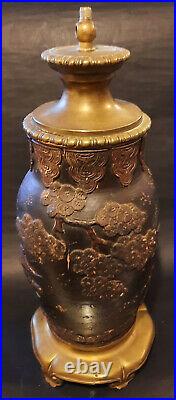 Pied de lampe Japonais en terre cuite et bronze-Samouraï-Tortue-XIX SIECLE MEJI
