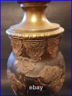 Pied de lampe Japonais en terre cuite et bronze-Samouraï-Tortue-XIX SIECLE MEJI