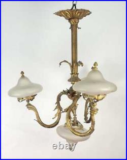 Plafonnier. Bronze. Style Moderniste. 4 Points De Lumière. Xix-xx Siècle