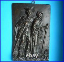 Plaque Bronze Couple mendiants / gueux / pèlerins d'après Callot