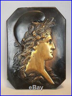 Plaque En Bronze A Double Patine Au Motif De Marianne / Republique Xixe Siecle