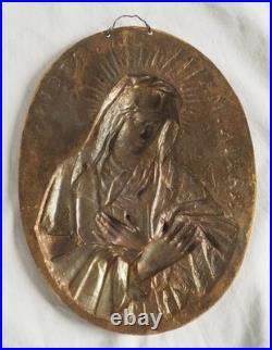 Plaques de dévotion en bronze doré Jésus et Vierge Marie XIXe siècle