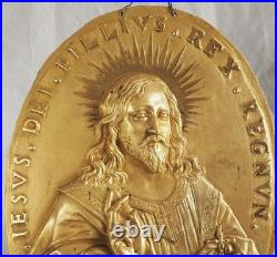 Plaques de dévotion en bronze doré Jésus et Vierge Marie XIXe siècle