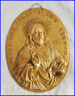 Plaques de dévotion en bronze doré Jésus et Vierge Marie XIXe siècle