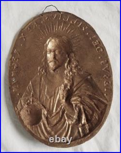 Plaques de dévotion en bronze doré Jésus et Vierge Marie XIXe siècle