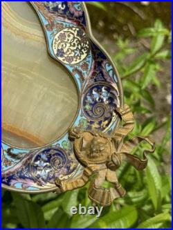 Plateau Bronze Albâtre Émaux Cloisonné XIX Eme Siècle Napoléon III Plateau Bronze Albâtre Émaux Cloisonné XIX Eme Siècle Napoléon III