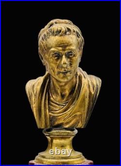 RARE PAIRE DE BUSTES DE PHILOSOPHES EN BRONZE DORÉ MARBRE ROUGE XIXe SIÈCLE