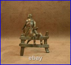 RARE SCULPTURE EQUESTRE JOCKEY ET SON CHEVAL EN BRONZE & NOIX XIXe SIECLE