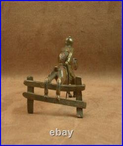 RARE SCULPTURE EQUESTRE JOCKEY ET SON CHEVAL EN BRONZE & NOIX XIXe SIECLE