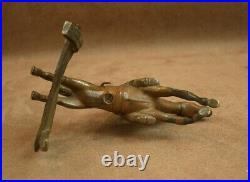 RARE SCULPTURE EQUESTRE JOCKEY ET SON CHEVAL EN BRONZE & NOIX XIXe SIECLE