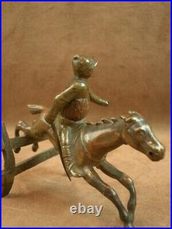 RARE SCULPTURE EQUESTRE JOCKEY ET SON CHEVAL EN BRONZE & NOIX XIXe SIECLE