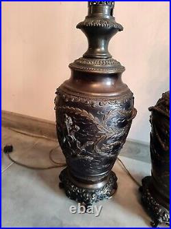 Rare Lampe en bronze Japon fin XIXe siècle chine lot de 2 vintage collection