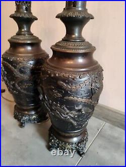 Rare Lampe en bronze Japon fin XIXe siècle chine lot de 2 vintage collection