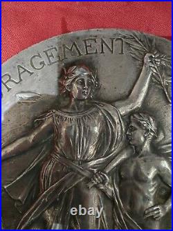 Rare grande Médaille Bronze argenté Art Nouveau F. Rasumny AD 28 cm Sport 2,2kg