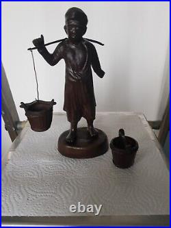 STATUETTE BRONZE ASIATIQUE PORTEUR D EAU FIN XIXe/DEBUT XXe SIECLE -BON ETAT