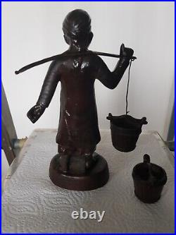 STATUETTE BRONZE ASIATIQUE PORTEUR D EAU FIN XIXe/DEBUT XXe SIECLE -BON ETAT