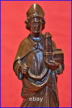 STATUETTE en BRONZE style médiéval SAINT ÉVÊQUE XIXe 19e siècle 19th sculpture