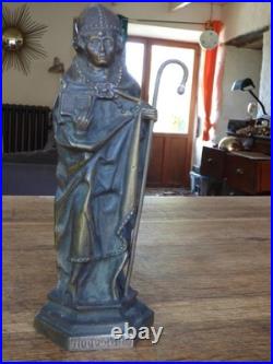 STATUETTE en BRONZE style médiéval SAINT ÉVÊQUE XIXe 19e siècle 26 cm dévotion