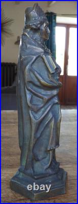 STATUETTE en BRONZE style médiéval SAINT ÉVÊQUE XIXe 19e siècle 26 cm dévotion