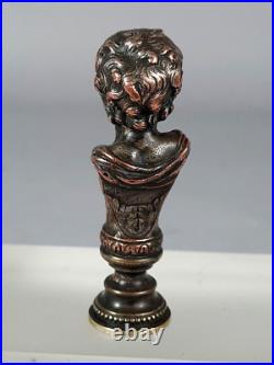 Sceau ancien en bronze buste chérubin non chiffré XIXe siècle C162 Sceau ancien en bronze buste chérubin non chiffré XIXe siècle C162