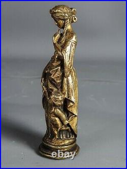 Sceau ancien jeune femme et cupidon bronze XIXe siècle Bel état