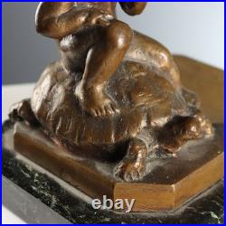 Sculpture Ancienne Enfant et Tortue Bronze Italie XIXe-XXe Siècle Originale