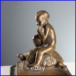 Sculpture Ancienne Enfant et Tortue Bronze Italie XIXe-XXe Siècle Originale