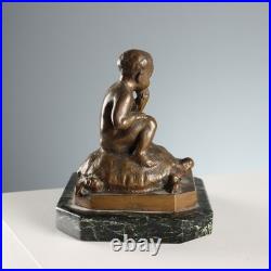 Sculpture Ancienne Enfant et Tortue Bronze Italie XIXe-XXe Siècle Originale