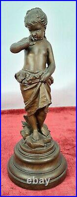 Sculpture En Bronze D'une Fille. Base De Métal. Signé Bour. Xix-xx Siècle