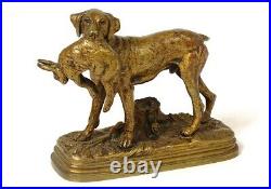 Sculpture bronze Alfred Dubucand chien chasse lièvre animalier XIXè siècle