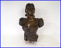 Sculpture bronze buste femme orientaliste corset fleurs signée XIXè siècle