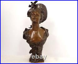 Sculpture bronze buste jeune femme Hippolyte Moreau Art Nouveau XIXè siècle