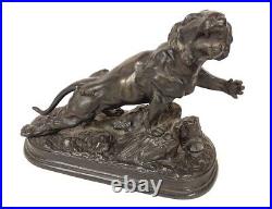 Sculpture bronze tigre blessé lionne J. Hesteau bronze animalier XIXè siècle Sculpture bronze tigre blessé lionne J. Hesteau bronze animalier XIXè siècle