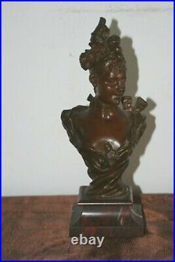 Sculpture en bronze jeune fille en buste signé Victor Bruyneel Paris XIXe Siècle