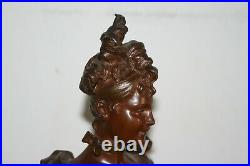 Sculpture en bronze jeune fille en buste signé Victor Bruyneel Paris XIXe Siècle