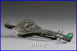 Serrure à luth chinoise en bronze XIXe siècle, clé motif dragon et phénix