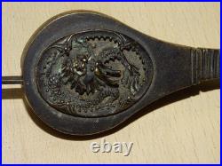 Serrure à luth chinoise en bronze XIXe siècle, clé motif dragon et phénix