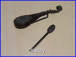Serrure à luth chinoise en bronze XIXe siècle, clé motif dragon et phénix