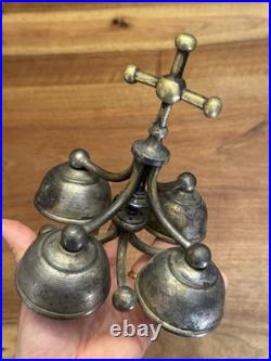 Sonnette de cérémonie 4 clochettes en bronze Et Laiton Église XIX Ème Siècle