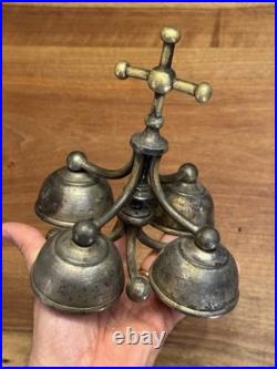 Sonnette de cérémonie 4 clochettes en bronze Et Laiton Église XIX Ème Siècle