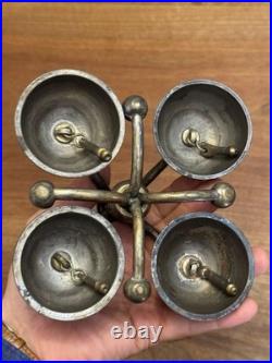 Sonnette de cérémonie 4 clochettes en bronze Et Laiton Église XIX Ème Siècle