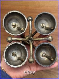 Sonnette de cérémonie 4 clochettes en bronze Et Laiton Église XIX Ème Siècle