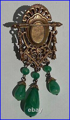 Splendide et ancienne broche en bronze doré, onyx vert, XIXe siècle, Bon état