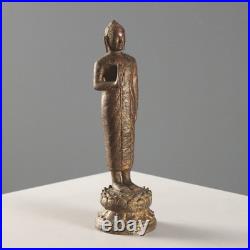 Statue de Bouddha Ancienne Bronze Laqué Thaïlande XIXe Siècle Originale