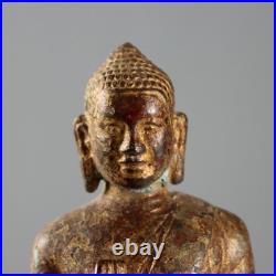 Statue de Bouddha Ancienne Bronze Laqué Thaïlande XIXe Siècle Originale